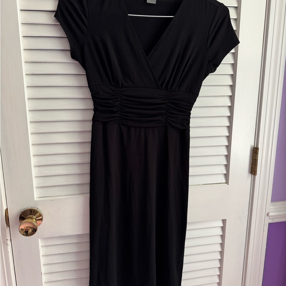 Ann Taylor Black Ruched Midi Dress